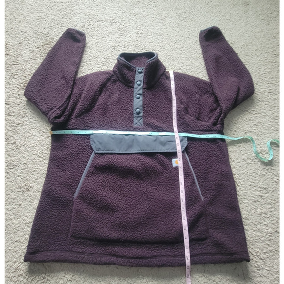 Carhartt Fleece Snap Pullover Mens XL Sherpa Relaxed Fit Jacket Grey Plum - Picture 3 of 13